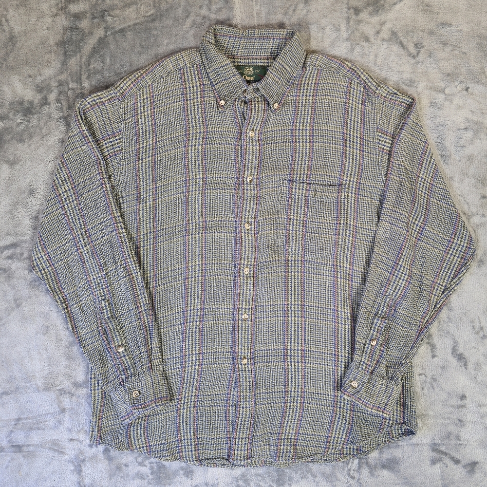 Vintage Orvis Heavy Cotton Plaid Flannel Button Down Shirt Size Large